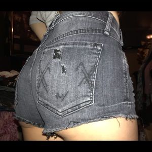 McGuire black distressed mid-rise denim shorts